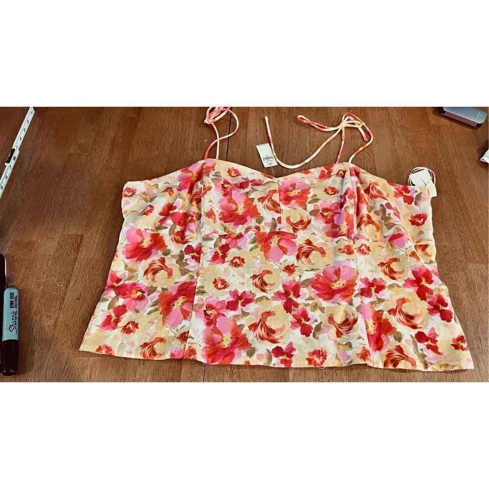 Old Navy Fitted Floral Linen Blend Tie Top Size XXL New